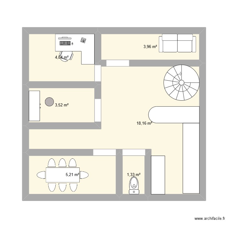 etage magasin. Plan de 6 pièces et 37 m2