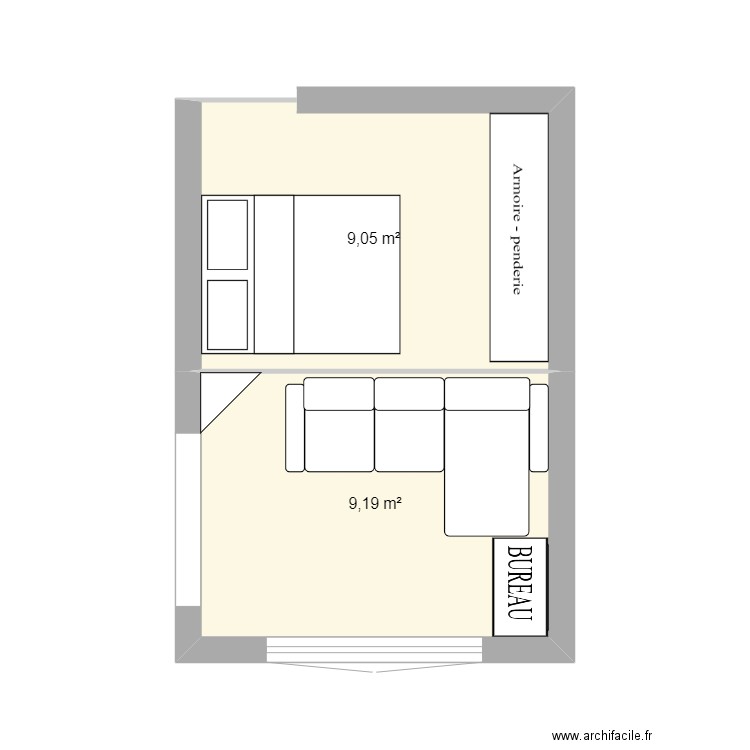 SALON/CHAMBRE VLT. Plan de 2 pièces et 18 m2