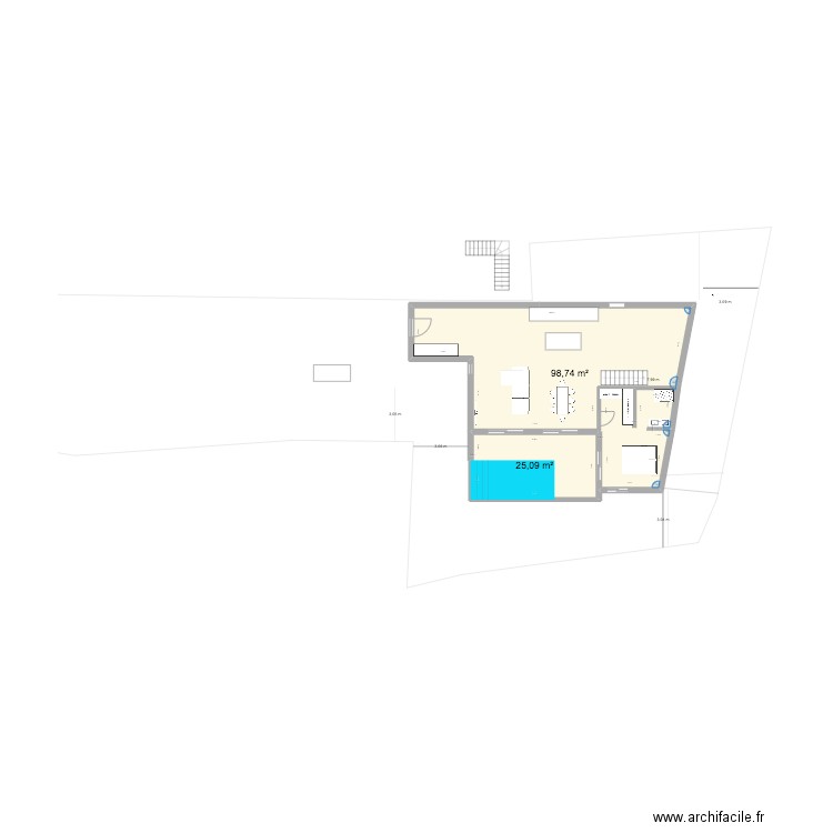 brahim. Plan de 2 pièces et 124 m2