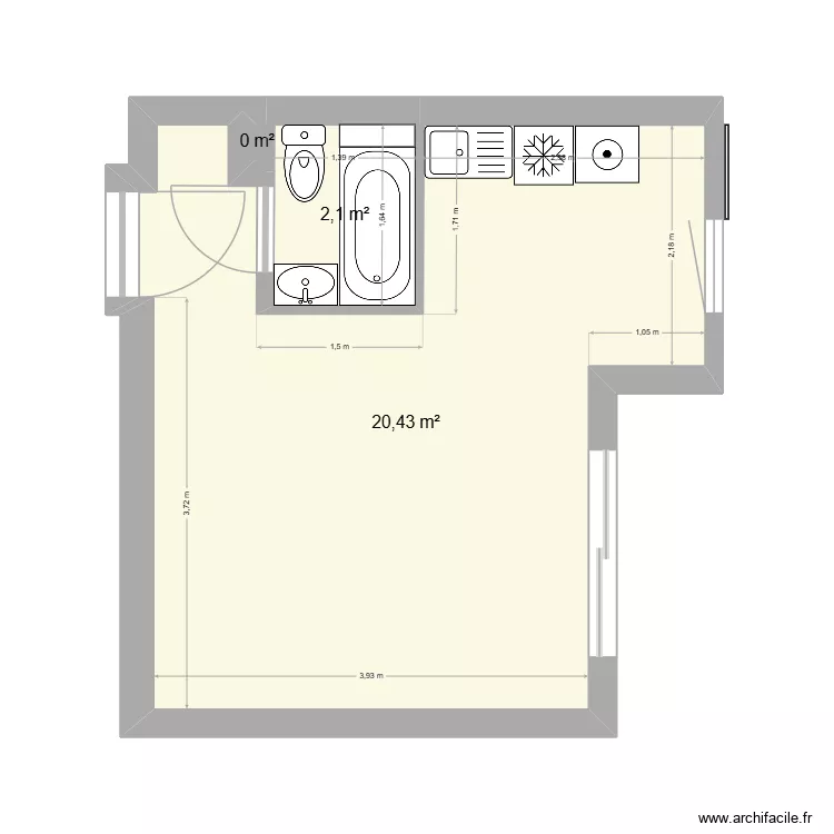 deauville 1. Plan de 3  et 23 m²