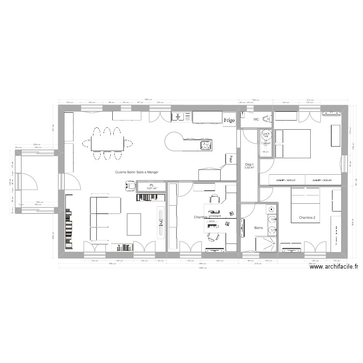 plan coupe meublé. Plan de 10 pièces et 120 m2