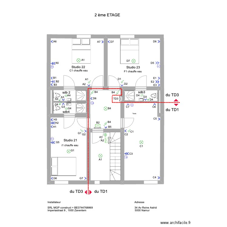 ok reine astrid 2em . Plan de 7 pièces et 50 m2