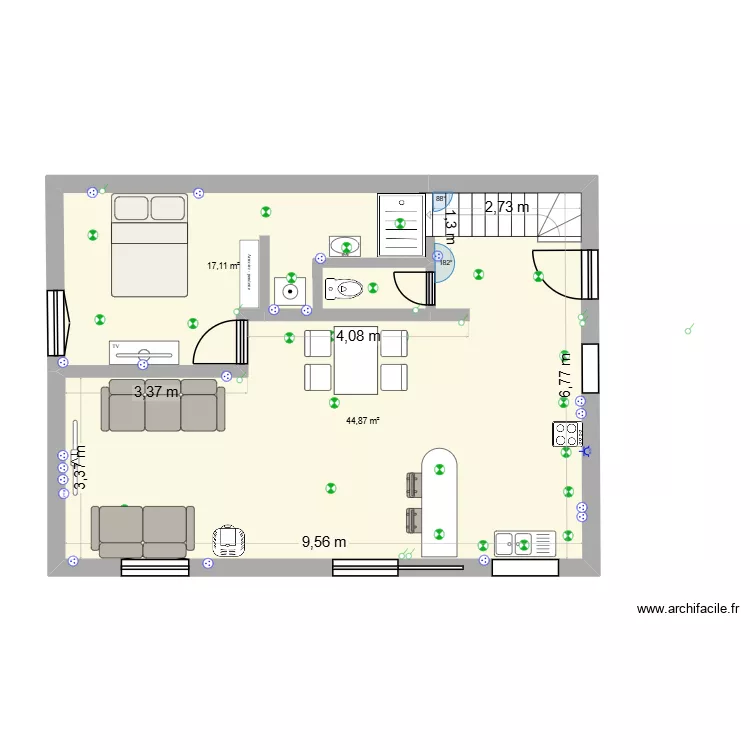 RDC. Plan de 2 Pièces et 62 m² RDC. Plan de 2 Pièces et 62 m²