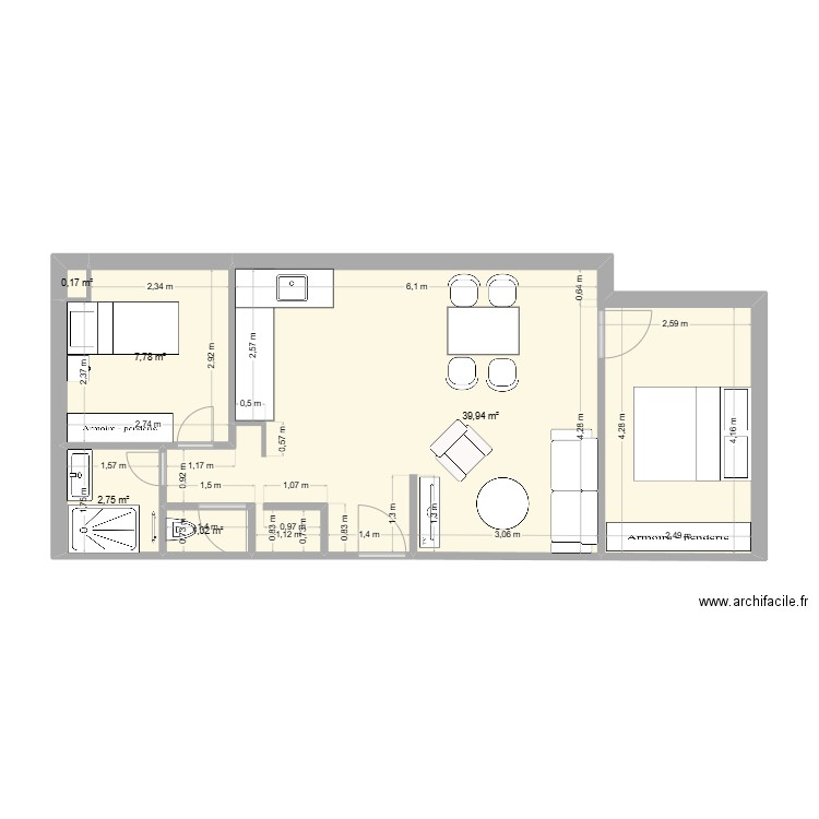 28 VALLIER 3. Plan de 5 pièces et 52 m2