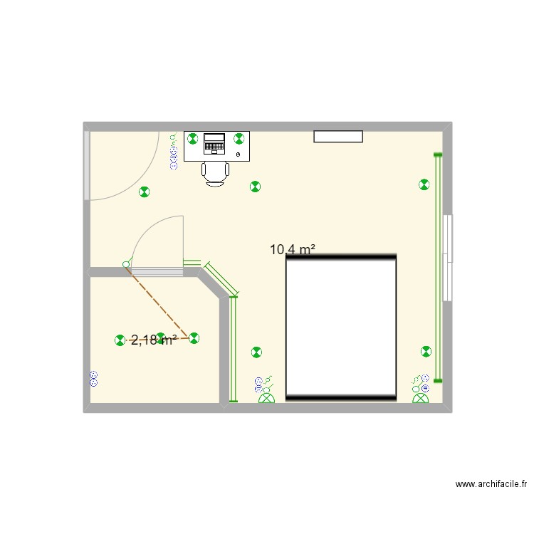 HOTAL. Plan de 2 pièces et 13 m2