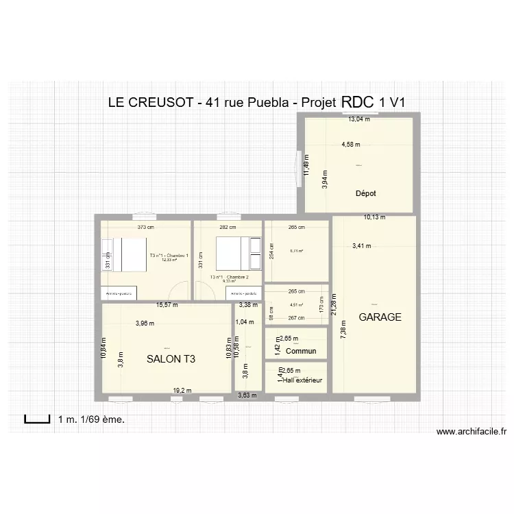 PUEBLA RDC. Plan de 6  et 628 m²