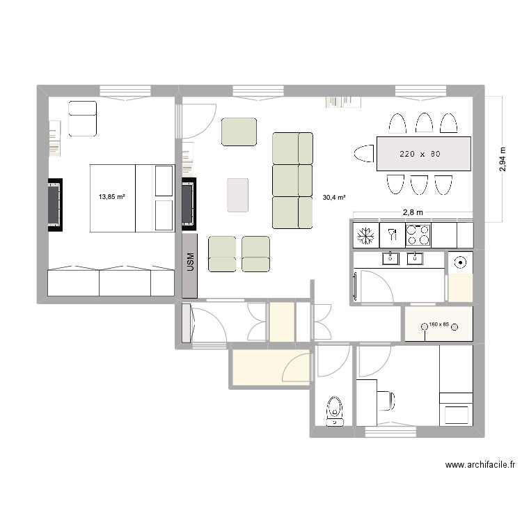 charlot 11. Plan de 8 pièces et 53 m2