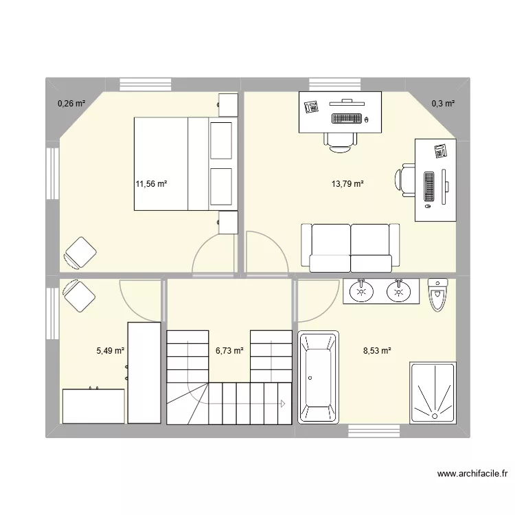 etage 1. Plan de 7  et 47 m²