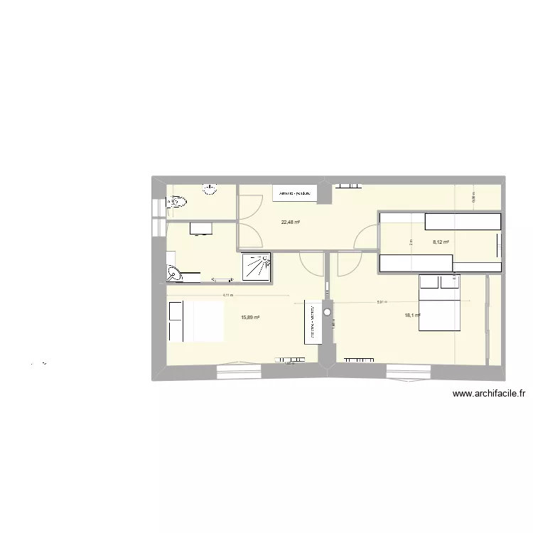 Etage 2 chambres +salle d'eau WC. Plan de 