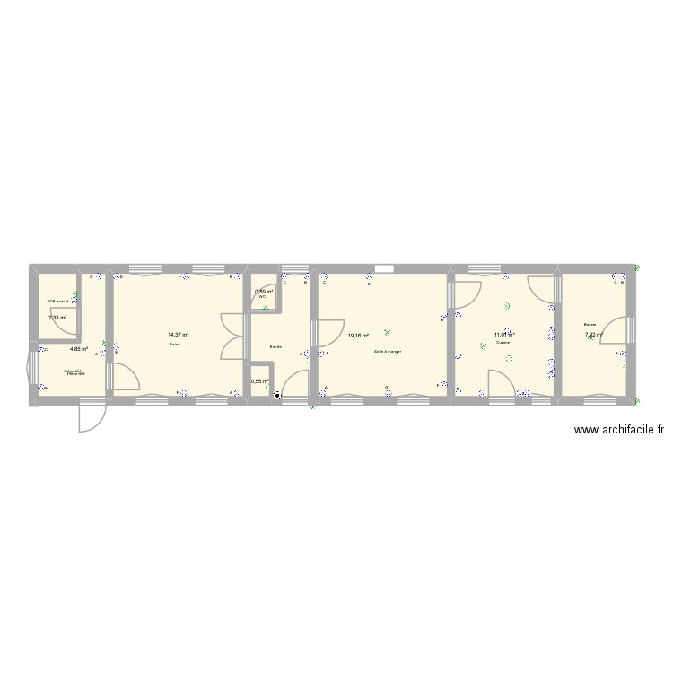 Montgoux rdc électricité. Plan de 8 pièces et 60 m2