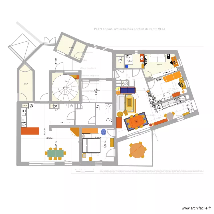 Appart n&deg;1. Plan de 8  et 36 m²