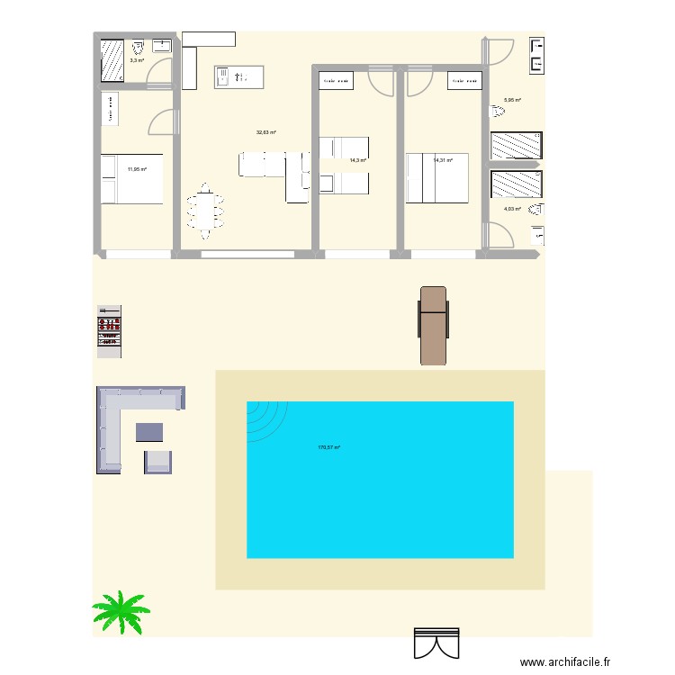 VILLA KECH. Plan de 8 pièces et 257 m2
