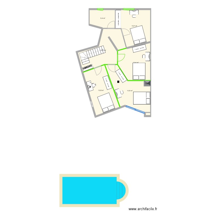 Maison Daix Etage Tristanv1. Plan de 7 pièces et 73 m2
