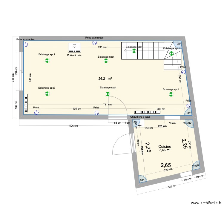 MAISON DU BAS RDC. Plan de 2 pièces et 34 m2