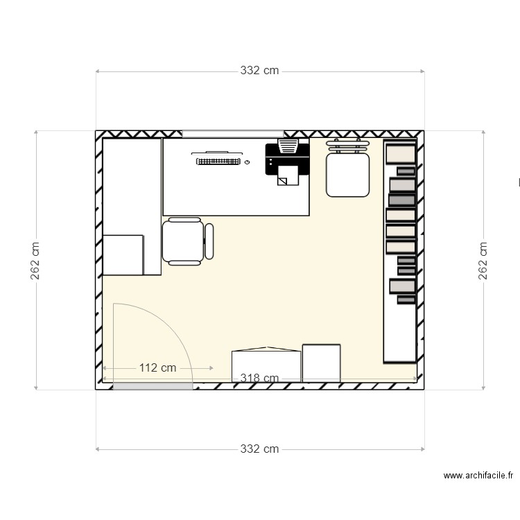 Mon bureau. Plan de 1 pièce et 8 m2