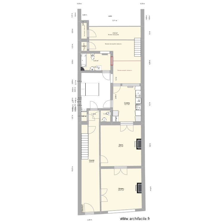 Jean - 56 - Rez b. Plan de 8 pièces et 90 m2