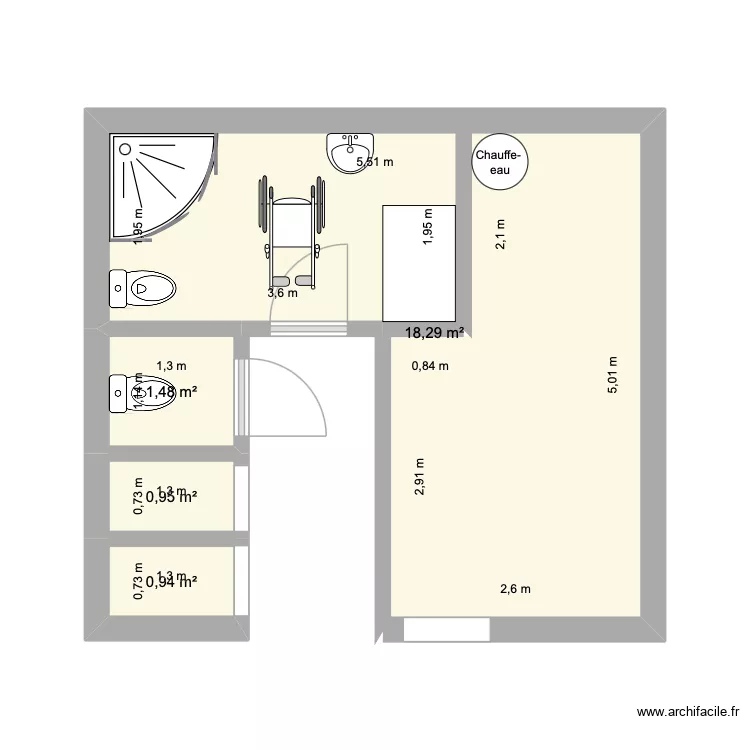 Hangar (toilettes + stock). Plan de 4 Pièces et 22 m² Hangar (toilettes + stock). Plan de 4 Pièces et 22 m²