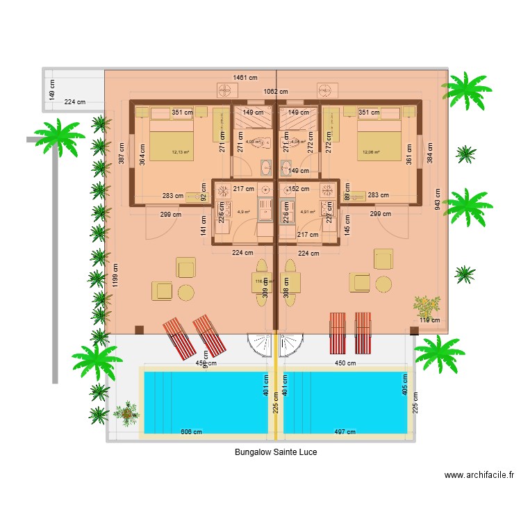 Bungalow St Luce 15 mai. Plan de 7 pièces et 159 m2