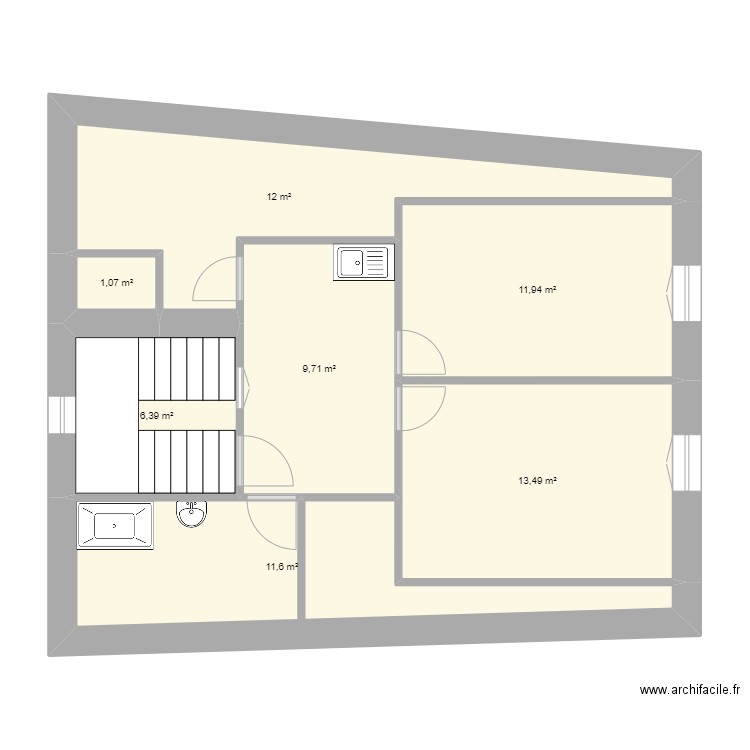 BARDEZ - 2eme étage. Plan de 7 pièces et 66 m2