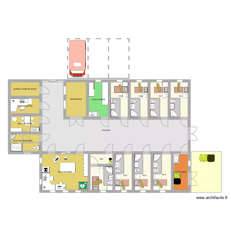 hopital siham. Plan de 27 pièces et 174 m²