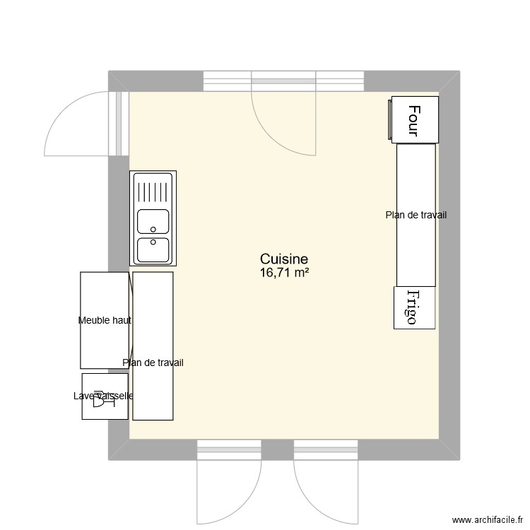 Cuisine Gavroche. Plan de 1 pièce et 17 m2