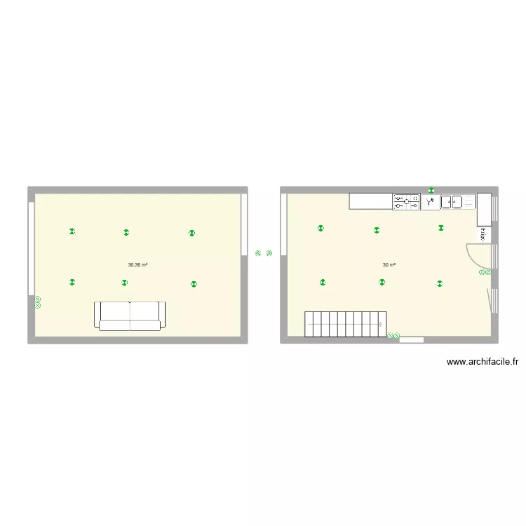 rdc. Plan de 2  et 60 m²