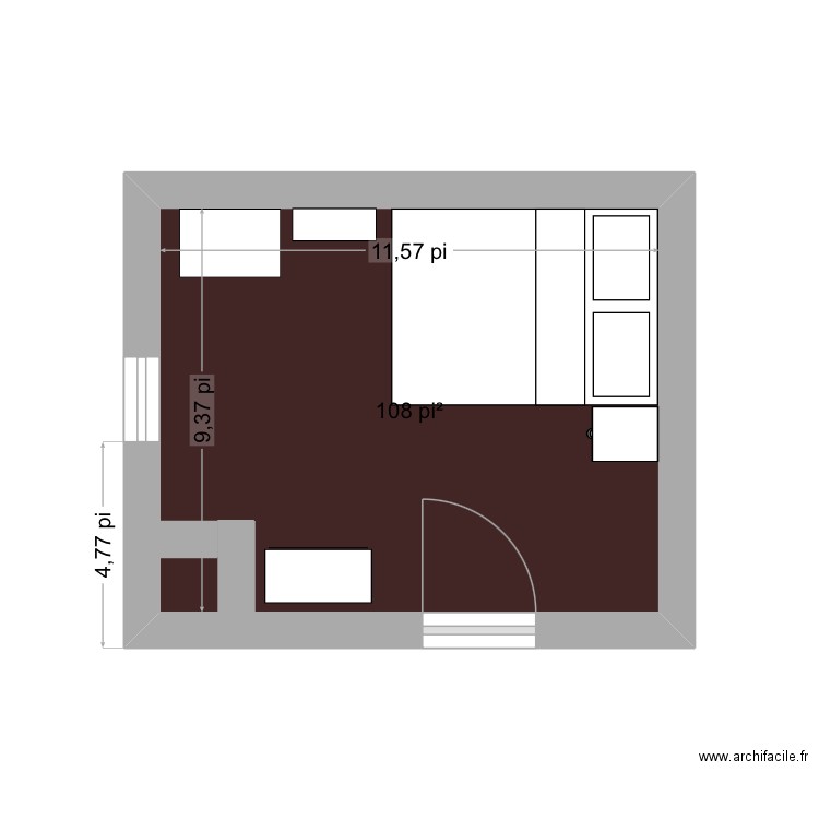 chambre plan 1.5 **. Plan de 1 pièce et 10 m2