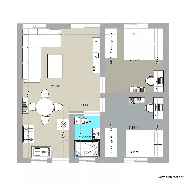 Mod&egrave;le appartement. Plan de 4  et 43 m²