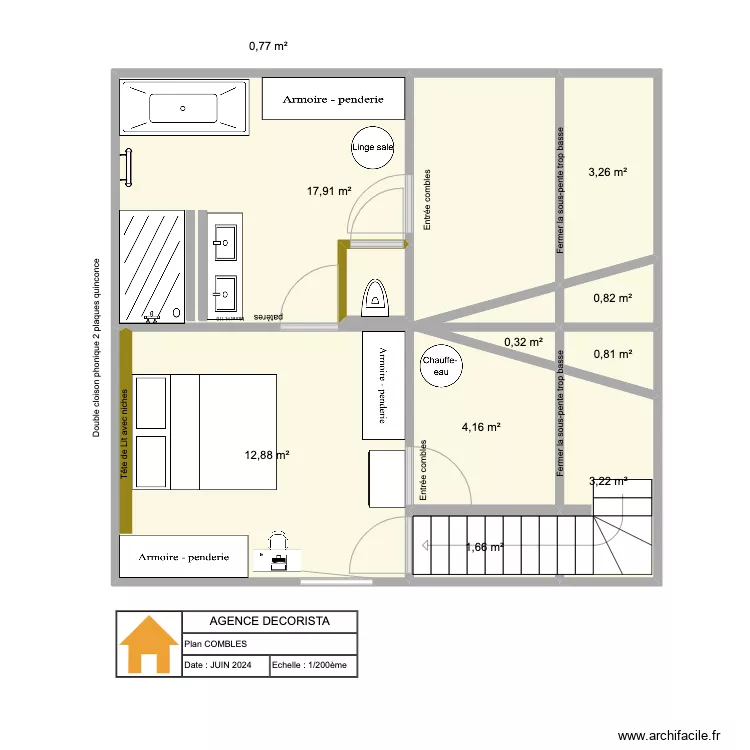 Sainte Anne 2 - Combles. Plan de 