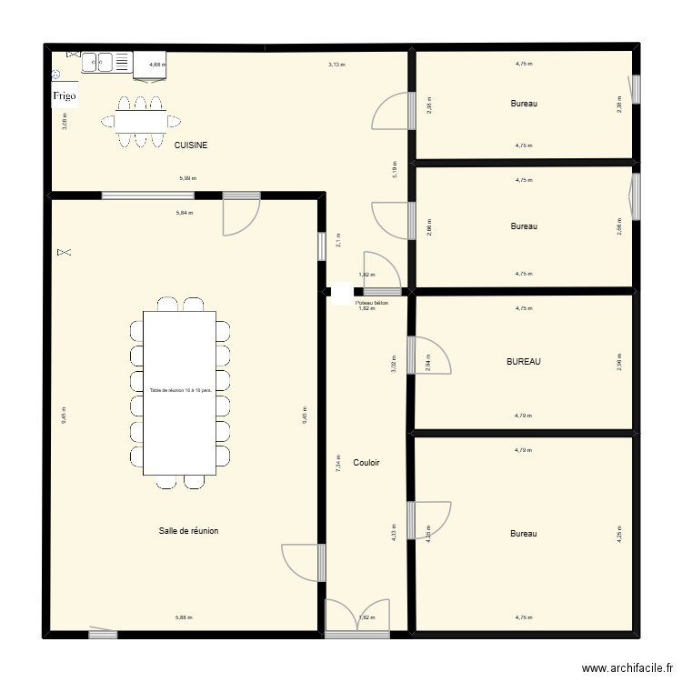 Salle réunion proposition. Plan de 7 pièces et 155 m2