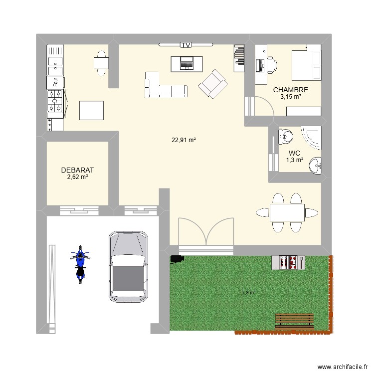 MA MAISON. Plan de 4 pièces et 30 m2