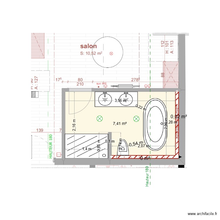 Rezler SDB Parents. Plan de 3 pièces et 7 m2