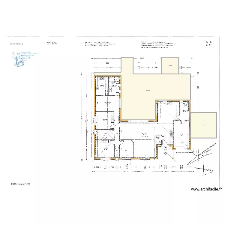 Terrasse + extension St Aubin. Plan de 3  et 140 m²