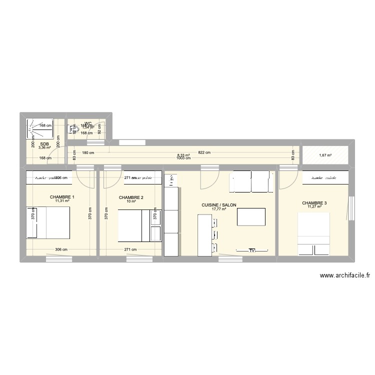 APPARTEMENT 2 ETAGE . Plan de 8 pièces et 65 m2