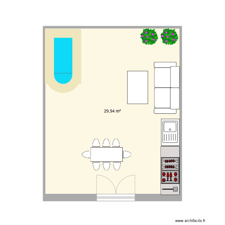 exterieur. Plan de 1 pièce et 30 m2
