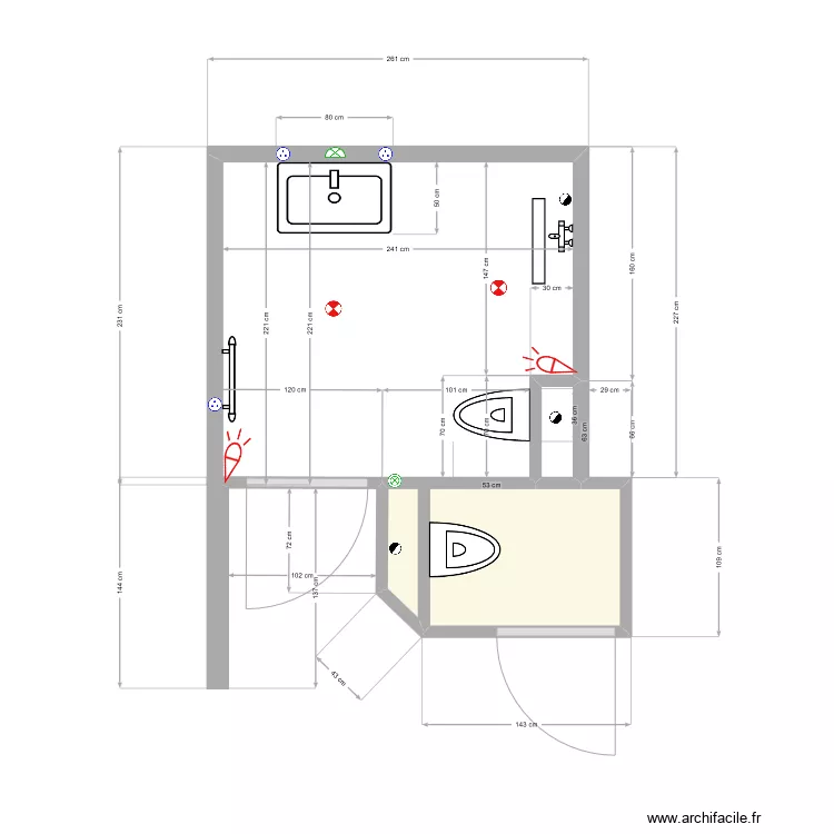 Salle d'eau 61 robinetterie douche d&eacute;plac&eacute; . Plan de 