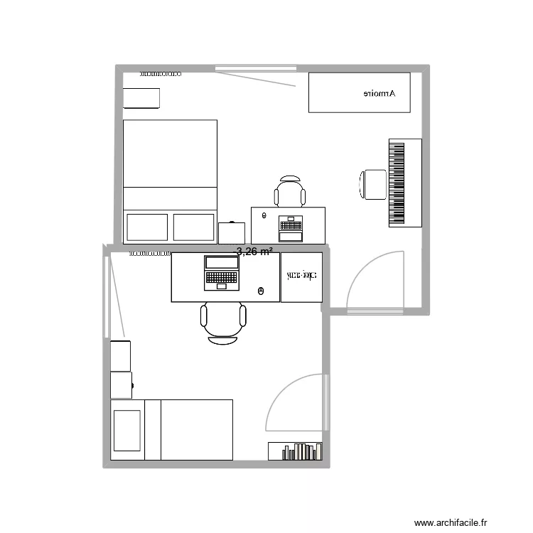 chambre. Plan de 1  et 22 m²