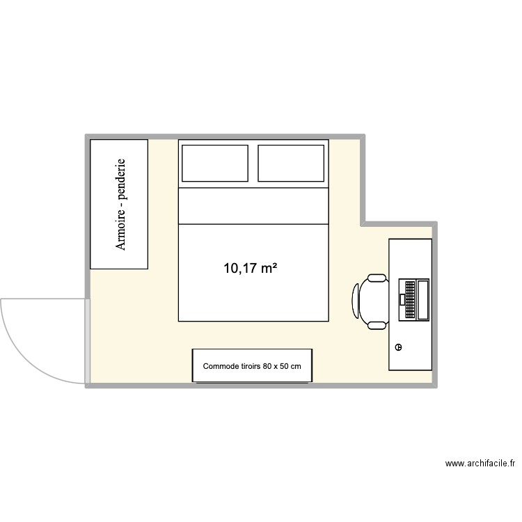 Chambre parentale. Plan de 1 pièce et 10 m2