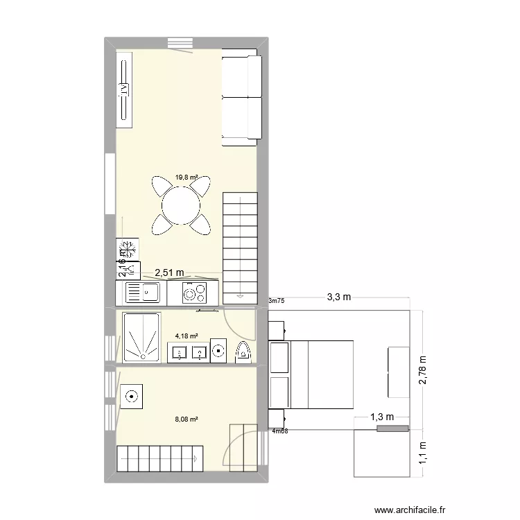 garage. Plan de 3  et 32 m²
