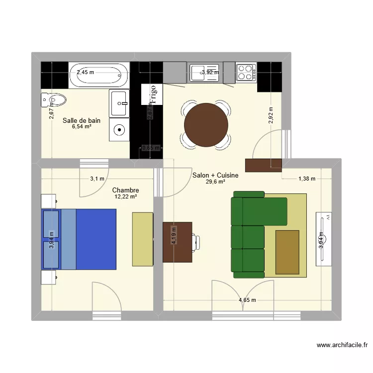 Montaudran 46m2. Plan de 3  et 48 m²