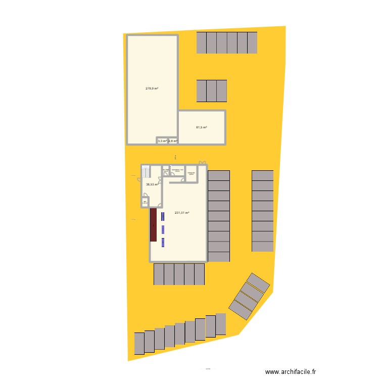 projet pharmacie. Plan de 14 pièces et 730 m2