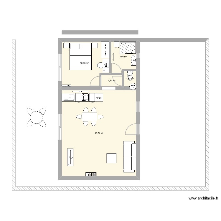 Studio du parc. Plan de 5 pièces et 51 m2