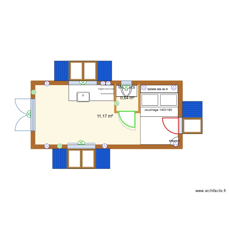 projet . Plan de 2 pièces et 12 m2