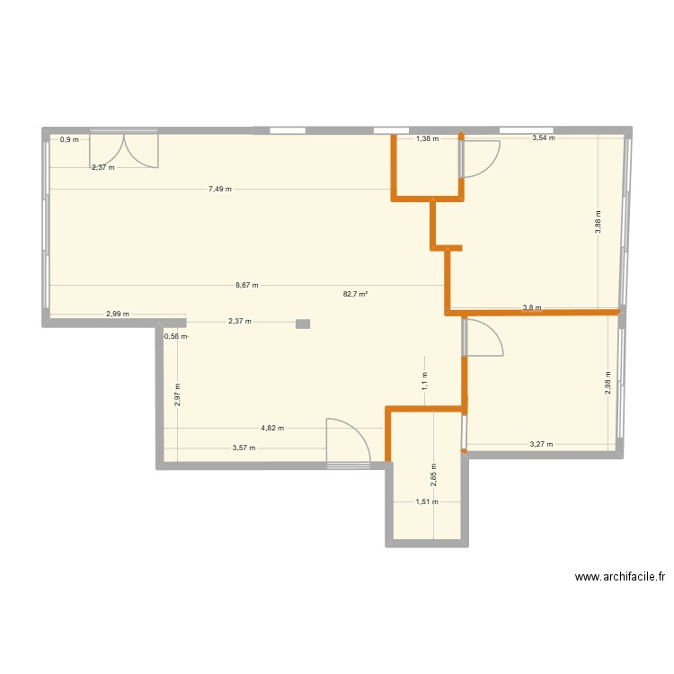 CANNES  2 - Dimensions cuisine. Plan de 1 pièce et 83 m2