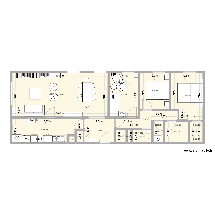 Appartement 4 Métairies. Plan de 15 pièces et 97 m2