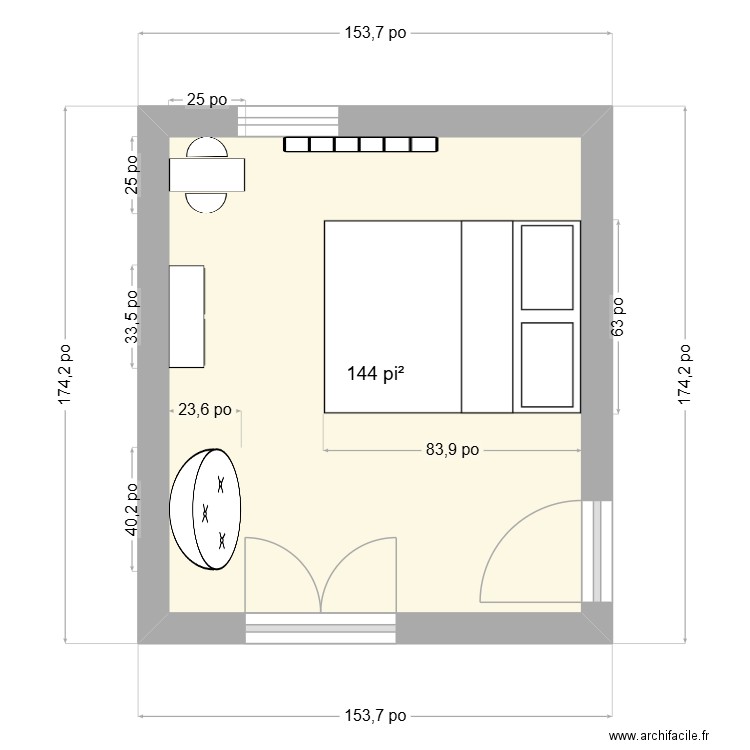 Chambre Livia. Plan de 1 pièce et 13 m2