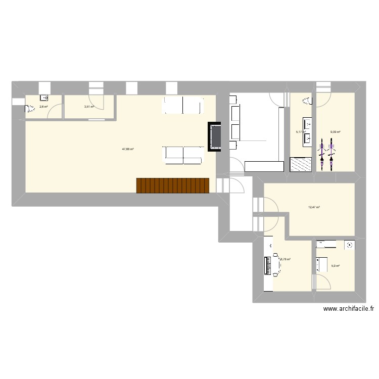 Extension maison 2. Plan de 8 pièces et 95 m2