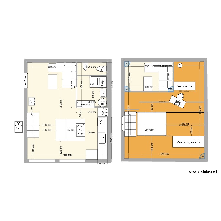 maison escalier autre coter et ilot. Plan de 4 pièces et 78 m2