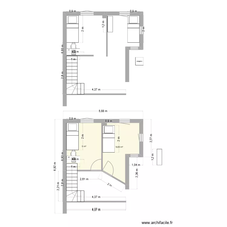 &eacute;tage_enfant_bis. Plan de 14  et 124 m²