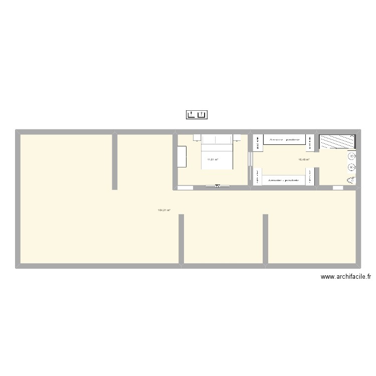 Chambre parental. Plan de 3 pièces et 132 m2